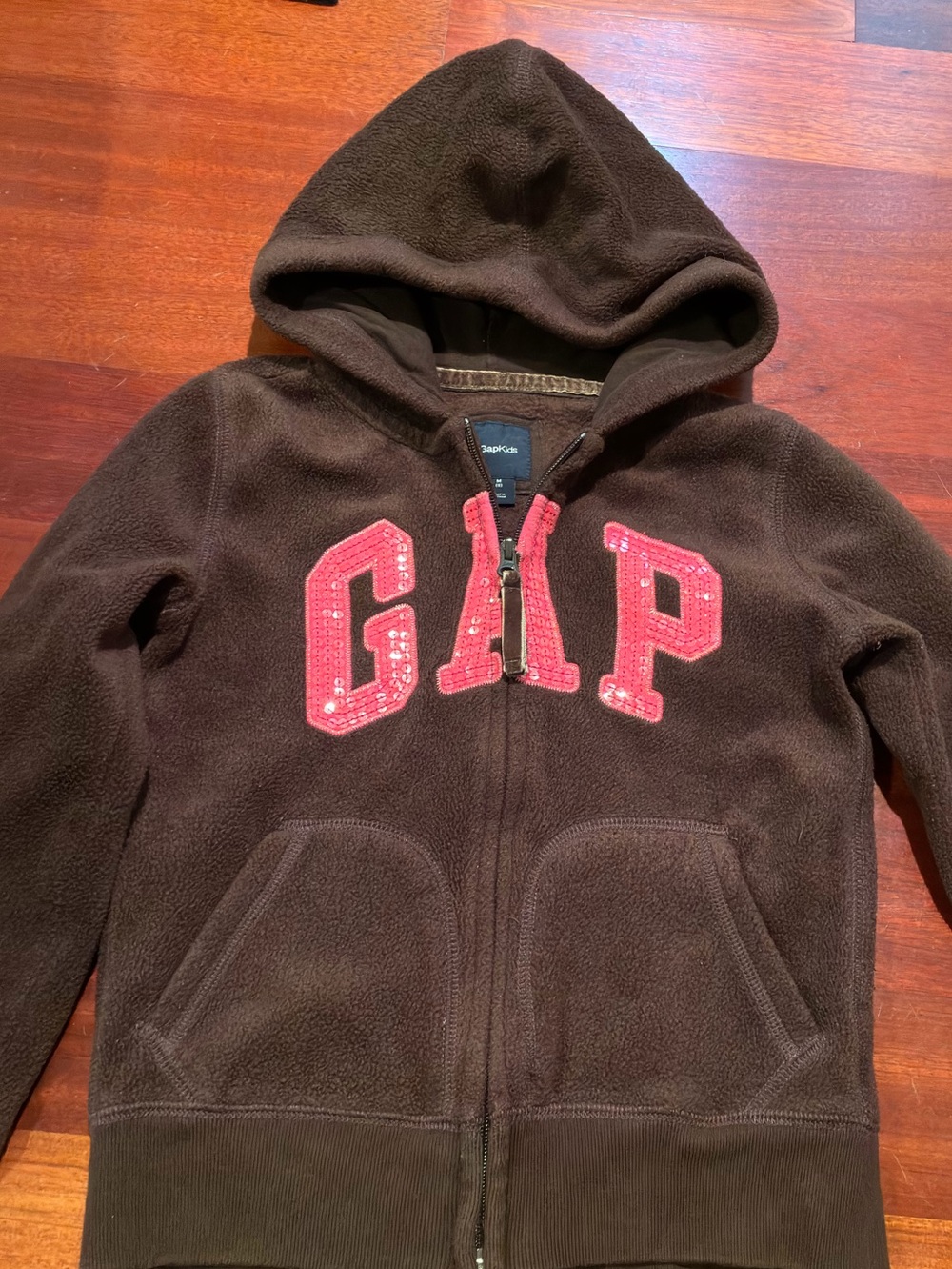 GAP Brown Hoodie with Pink Sequin Logo